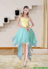 Multi Color Strapless High Low 2015 Elegant Plus Size Prom Dresses Prom Gown with Bowknot