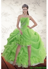 Spring Green High Low Prom Dresses with Ruffles and Beading