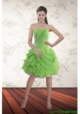 Spring Green Strapless Plus Size Prom Dresses with Ruffles and Beading