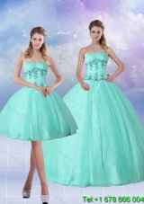 2015 Perfect Apple Green Quince Dress with Appliques and Beading
