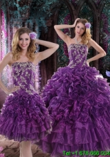 2015 Pretty Purple Dresses for Quince with Appliques and Ruffles