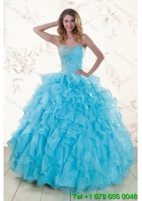 Baby Blue 2015 Prefect Sweet 16 Dresses with Beading and Ruffles