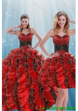 Beautiful Multi Color Beading and Ruffles Quince Dresses for 2015
