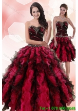 Multi Color Sweetheart Sweet 15 Dresses with Ruffles and Beading for 2015