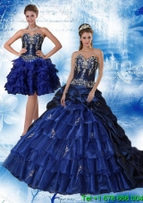 Navy Blue Sweetheart Quinceanera Dress with Ruffles and Embroidery