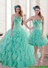 Newest Aqua Blue Quince Dresses with Beading and Ruffles for 2015