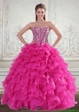 Sweetheart Hot Pink 2015 Quinceanera Gown with Beading and Ruffles