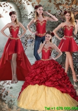 2015 Wine Red Sweetheart Quinceanera Dresses with Embroidery and Pick Ups