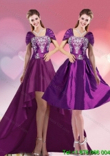 Elegant High Low Embroidery Prom Gown for 2015
