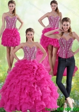 Hot Pink Sweetheart Detachable Quinceanera Skirts with Beading and Ruffles