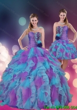 2015 Strapless Multi Color Quinceanera Dress with Beading and Ruffles