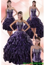 Luxurious Sweetheart Ball Gown Purple Quince Dresses with Embroidery