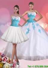 2015 Beaded Sweetheart Quinceanera Dress in White and Blue