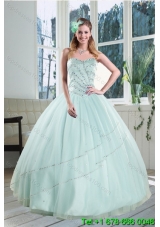 2015 Beautiful Apple Green Strapless Sweet 15 Dresses with Beading