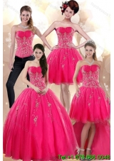 2015 Elegant Strapless Hot Pink Dresses for Quince with Appliques