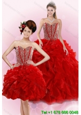 2015 New Style Red Quince Dresses with Beading and Ruffles