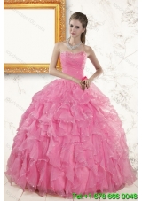 2015 Pretty Baby Pink Beading and Ruffles Quinceanera Dresses