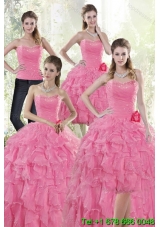 2015 Pretty Baby Pink Quince Dresses with Beading and Ruffles