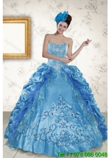 2015 Sweetheart Teal Quince Gown with Embroidery and Pick Ups