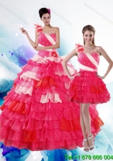 2015 Unique Multi Color Quince Dresses with Ruffled Layers and Beading