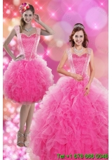 2015 Wonderful Hot Pink Quinceanera Dresses with Beading and Ruffles
