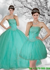 Fashionable Apple Green Strapless Quince Dress with Appliques and Beading for 2015