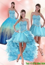Most Popular Beaded Sweetheart Multi Color Quinceanera Dress with Ruffles