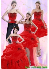 Pretty Red Quinceanera Dresses with Appliques and Pick Ups for 2015