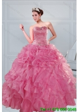 The Super Hot 2015 Beading and Ruffles Quinceanera Dresses in Coral Red