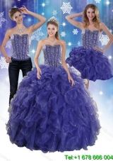 The Super Hot Beading and Ruffles Quince Dresses in Royal Bule