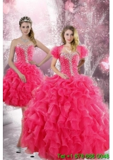 Trendy 2015 Hot Pink Quinceanera Dresses with Beading and Ruffles