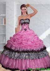 Zebra Printed Strapless Quinceanera Dress with Pick Ups and Embroidery