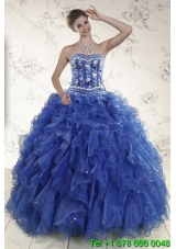 2015 New Style Royal Blue Quince Dresses with Beading and Ruffles