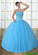 Gorgeous Baby Blue Strapless Sweet 16 Quinceanera Dress with Beading