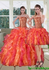 Multi Color Strapless Quinceanera Dress with Beading and Ruffles