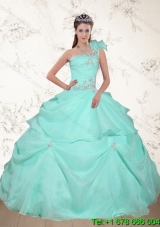 Pretty Beading and Appliques 2015 Dress for Quince in Apple Green