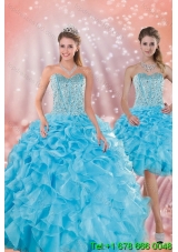 Brand New Baby Blue Quince Dresses with Beading and Ruffles