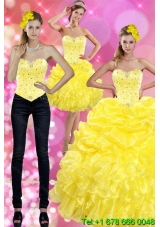 Most Popular Yellow 2015 Quince Dresses with Beading and Ruffles