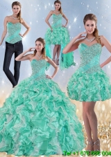 Exclusive Sweetheart Quinceanera Dresses in Apple Green with Ruffles and Beading for 2015