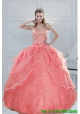 2015 Fabulous Puffy Watermelon Quinceanera Dresses with Beading