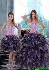 2015 Puffy Elegant Appliques and Ruffles Quinceanera Dresses in Multi Color