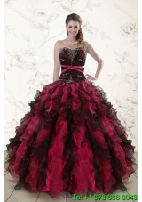 2015 Puffy The Most Popular Multi Color Quince Dresses with Ruffles and Beading
