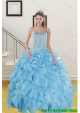 The Most Popular Puffy Ruffles and Beading Puffy Baby Blue Quince Dresses for 2015