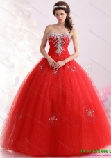 2015 Puffy Sweetheart Red Sweet Sixteen Dresses with Rhinestones