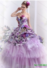 Puffy 2015 Multi Color Sweet Sixteen Dresses with Hand Made Flowers and Ruffles