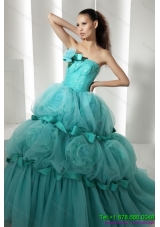 Puffy Floor Length 2015 Quinceanera Dresses with Hand Made Flowers and Beading