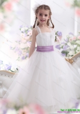 2015 New Style White Little Girl Pageant Dresses with Lilac Sash