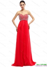 Elegant Beading Sweetheart Ruching Prom Dresses with Brush Train