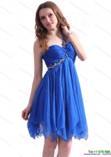 Perfect Blue One Shoulder Prom Dresses with Ruffles