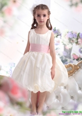 Perfect White Scoop 2015 Little Girl Pageant Dress with Light Pink Sash